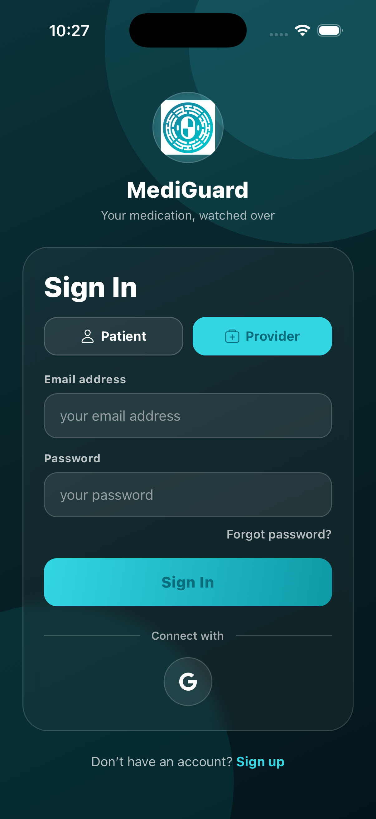 MediGuard secure sign-in for patients and providers