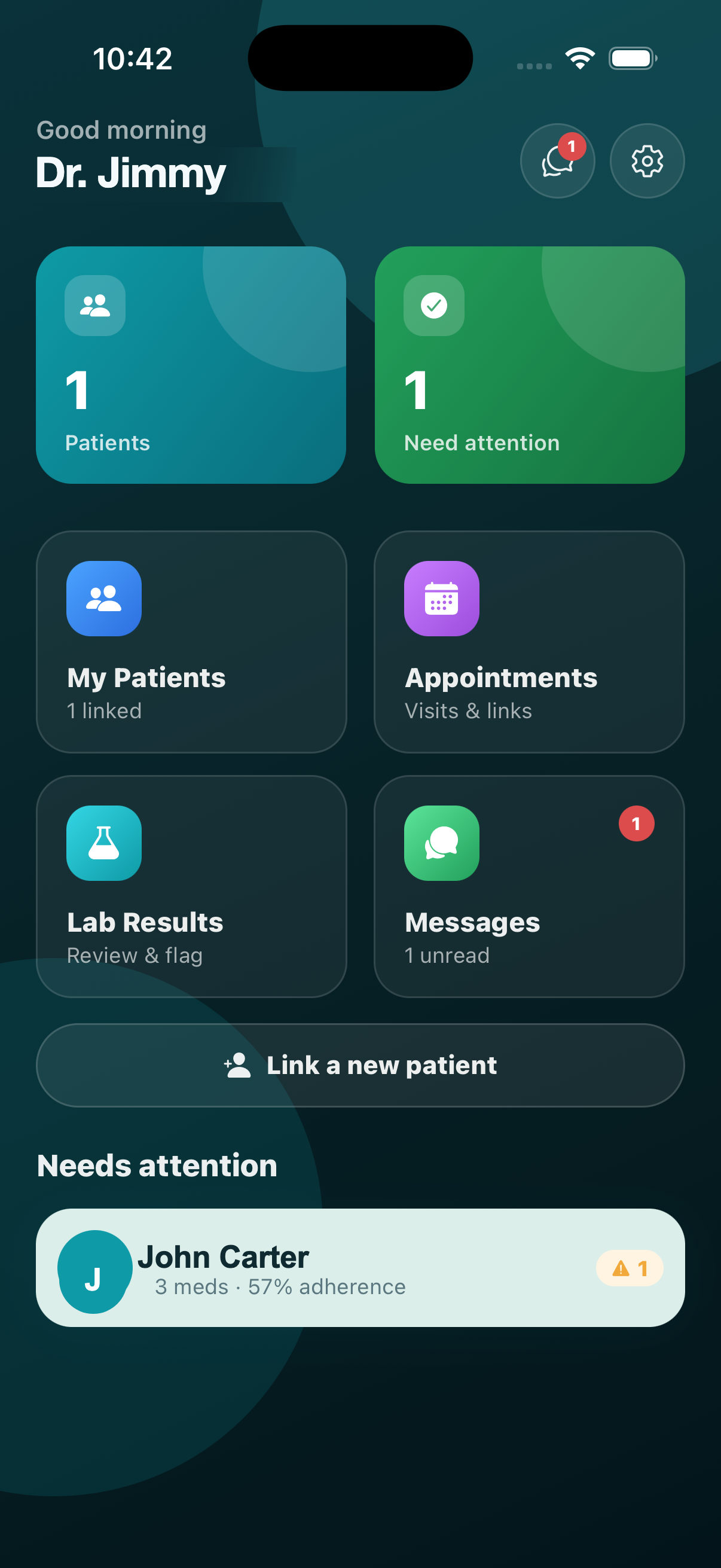 MediGuard provider dashboard — patients, appointments, lab results and messages